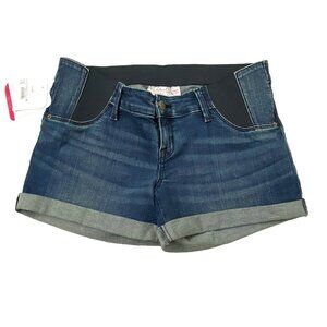 Ingrid & Isabel Maternity Cut Off Midi Shorts Womens size 2 Blue Denim Mid Rise